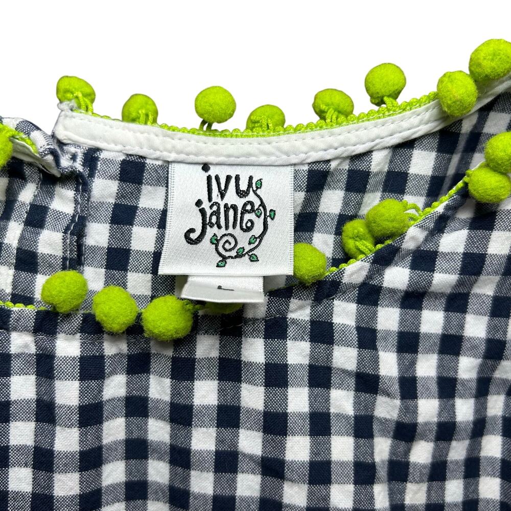 VTG 90s Ivy Jane Gingham Pom Pom Balls Top Large Retro Cottage Whimsigoth Casual View 3